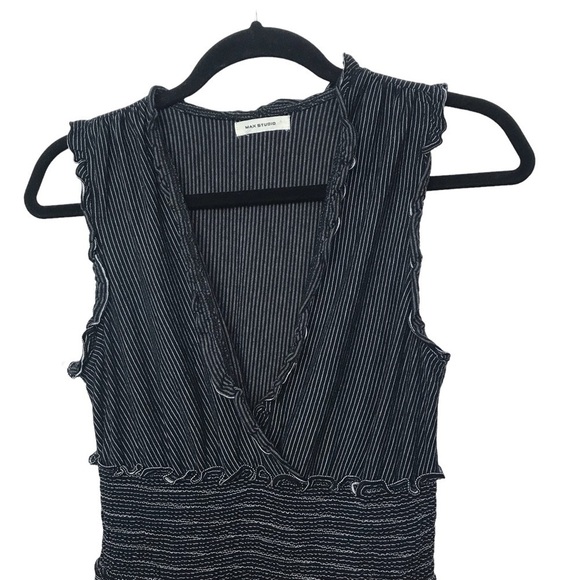 Max Studio Black White Stripe Sleeveless Ruffle Trim Dress Approx XS - Picture 2 of 8